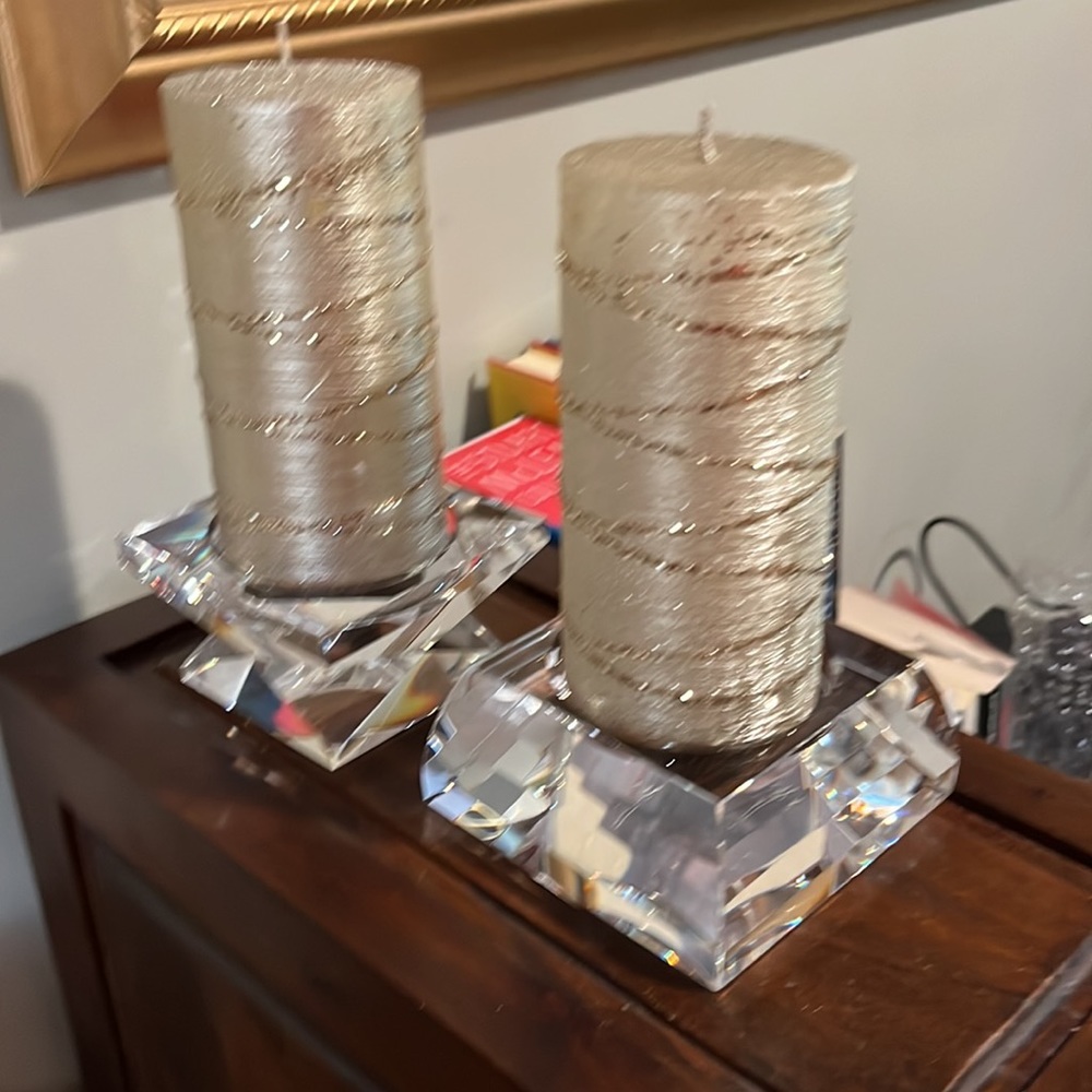 Crystal Two Oleg Casssini heavy candle holders. Excellent condition.
